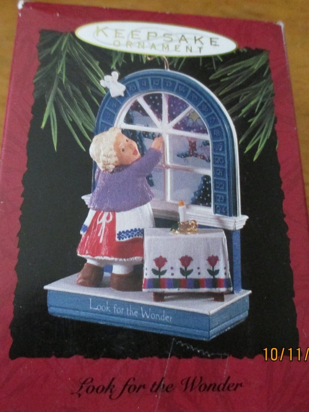 Vtg 1993 Hallmark Design ornament Advent girll looking through window